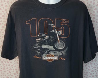 Y2K Harley Davidson Vintage Tees, Back Print, 105 Years HD, Quincy, IL Men's Size 2X