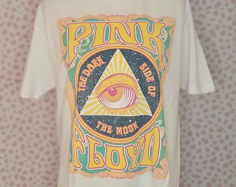 Pink Floyd Dark Side of the Moon, All Seeing Eye, White Vintage Concert Tee in Men's Size Med., High Quality Band Tee by Goodie Two Sleeves