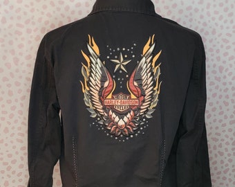 Harley Davidson Long Sleeve Button Down, Embroidered on front & Back, Black, Women's Size Large, Western Style Shirt
