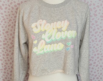 Stoney Clover Lane Cropped Sweatshirt, Light Gray Crewneck, Size Medium, From Our Vintage Recycle Wear Collection