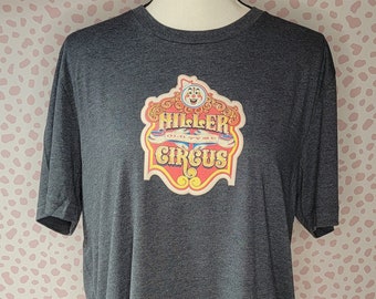 Vintage Psychedelic Clown Old Tyme Hiller Circus Iron On Tee, Heather Blue, Softstyle Tee, Men's Size Large