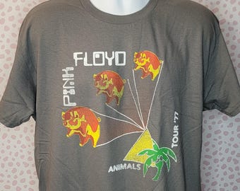 Pink Floyd Animals Tour'77 Vintage Style Band Tee, Charcoal Gray Men's Size by Merch Traffic