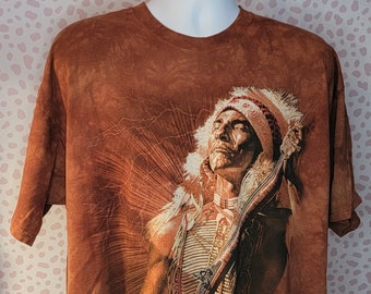 American Indian The Mountain Tee, Rust Dip Dyed, Men's Size 2X, Vintage Nature Tee, From Our Vintage Recycle Wear Collection