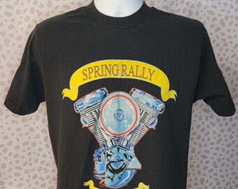 Vintage 1996 Spring Rally, Myrtle Beach South Carolina, Men's Size Medium, Heavy Cotton Tee, Print on one sleeve, Vintage Motorcycle Shirt