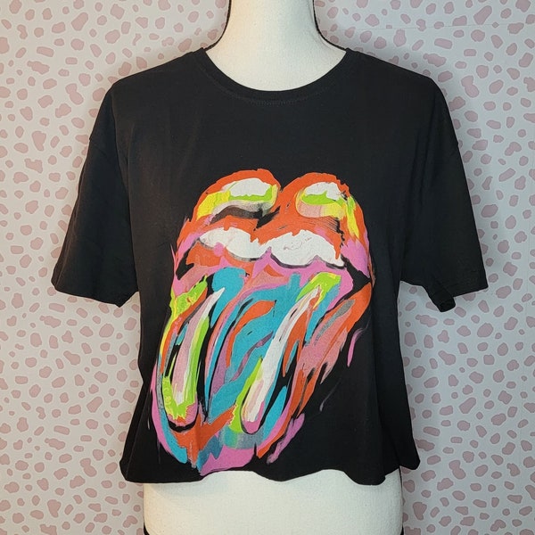 Rolling Stones Crop Top, 60 Brushstroke Tongue Band Tee, Men's Size XL