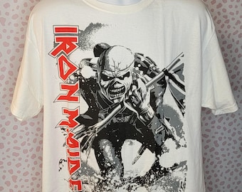 Iron Maiden The Trooper Oversize Graphics Vintage Style Band Tee with Back Print in Men's Size by Rock Off