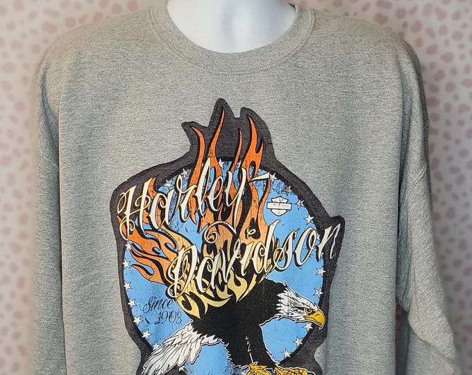 Featured listing image: Harley Davidson Upcycled Sweatshirt, Eagle & Flames, Gildan Heavy Blend Men's Size XL
