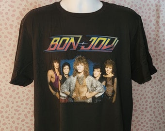 Bon Jovi '84 Tour Band Tee with Back Print, Gildan Softstyle Men's Size Tee, By Rock Off