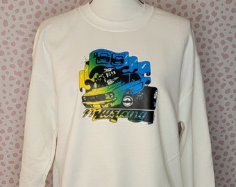 Vintage Ford Mustang Graphic Sweatshirt, '66 Mustang SS, White Gildan Heavy Blend Sweatshirt, Men's Size Medium