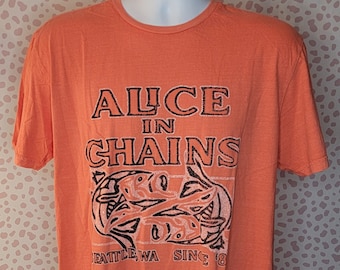 Alice In Chains Totem Fish Band Tee, Seattle, WA Since '87, Pink Colourway, High Quality Men's Size Tee by Rock Off