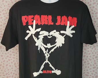 Pearl Jam Stickman Band Tee with Back Graphics, Gildan Heavy Cotton Men's Size Tee by Rock Off