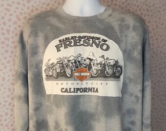 Harley Davidson Motorcycle Fresno California Sweatshirt, Gray Tie Dye Gildan Heavy Blend Sweatshirt, Men's Size 2X, High Quality