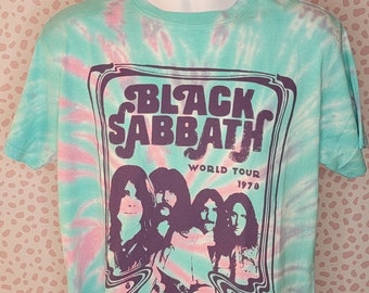 Black Sabbath World Tour '78 Tie Dye Band Tee, Men's Size, Purple/Pink & Turquoise Tie Dye, High Quality Tee by Rock Off