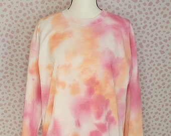 Orange Coral & Pink Tie Dye Sweatshirt, Gildan Heavy Blend, Super Soft, Men's Size Medium