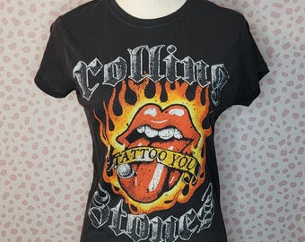 Rolling Stones Tattoo You, Flaming Tattoo Tongue, Slim Fit Women's Tee, High Quality by Rock Off