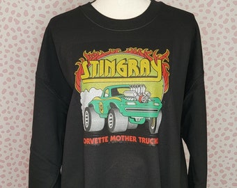 Vintage Chevy StingRay Corvette Muscle Car Graphic Sweatshirt, Black Gildan Heavy Blend Men's Size Large, Corvette Mother Trucker