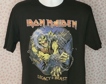 Iron Maiden Vintage Style Band Tee, Eddie Chained Legacy, Men's Size Gildan Softstyle T-Shirt