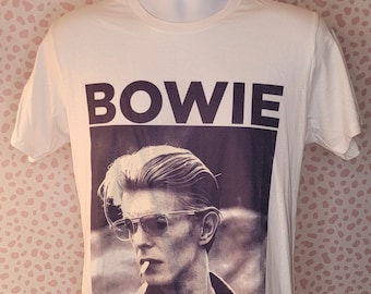 David Bowie Smoking Vintage Style Band Tee, High Quality Men's Size Tee by Rock Off
