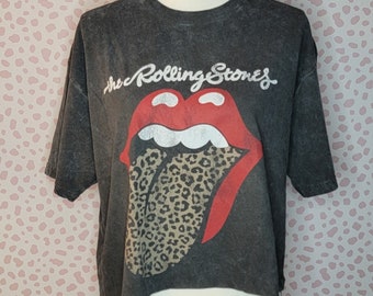 The Rolling Stones Leppard Tongue Crop Top Tee