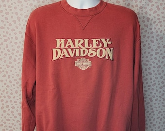 Harley Davidson Vintage Embroidered Sweatshirt, Embroidered on Front & Sleeve, Size Large, High Quality