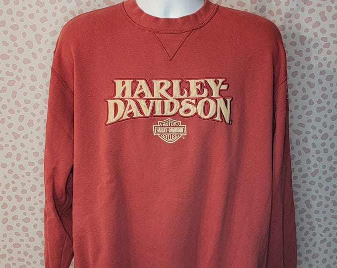 Featured listing image: Harley Davidson Vintage Embroidered Sweatshirt, Embroidered on Front & Sleeve, Size Large, High Quality