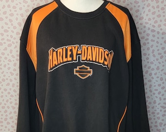 Harley Davidson Vintage Sweatshirt Black & Orange, Embroidered on Front and Sleeve, Twin Cities HD North, Men's Size XL, High Quality