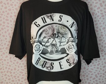 Guns N Roses Floral Fill Bullet Crop Top, Band Tee, Men's Size XL, From Our Vintage Recycle Wear Collection