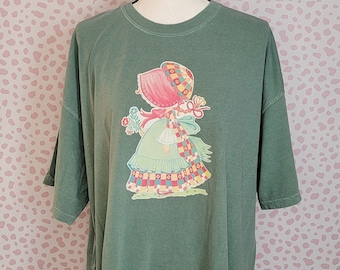 Vintage Holly Hobbie Iron On Comfort Colors Tee, Light Green Comfort Colors, Men's Size 2X