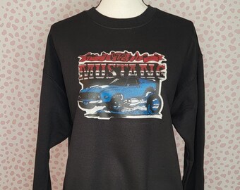 Vintage Ford Mustang Muscle Car Graphic Sweatshirt, Black Gildan Heavy Blend Sweatshirt, Size Men's Medium