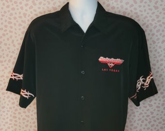 Harley Davidson Cafe Las Vegas Men's Bowling Shirt, Dragonfly Button Up, Embroidered, Men's Size Large