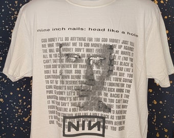 Nine Inch Nails Head Like A Hole Band Tee, White, Men's Size, Has an Oversize Fit