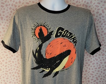 Gojira Whale Ringer Tee, From Mars to Sirius, Black & Gray Retro Ringer Band Tee, High Quality Men's Size Ringer by Rock Off