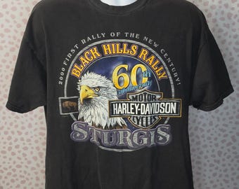 Vintage 2000 Sturgis Black Hills Rally T-Shirt, South Dakota, Harley Davidson Eagle, Back Print, 60th Anniversary, Men's Size XL