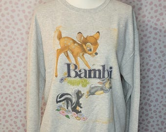 Bambi & Friends Sweatshirt - Light Gray Sweatshirt, Size Medium, Hand Picked Vintage Sweatshirt
