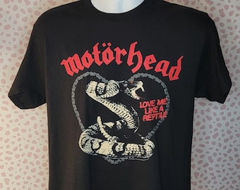 Motorhead Love Me Like A Reptile Band Tee, Men's Size Black Gildan Heavy Cotton Tee, High Quality Tee By Rock Off