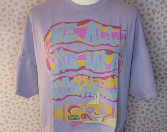 Lennon & McCartney Oversize Band Crop Top, Purple, Lyrics on front We All Live In A Yellow Submarine, High Quality by Goodie Two Sleeves