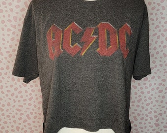 ACDC Crop Top, Dark Heathered Gray, Oversize Fit, Men's Size Large, From Our Vintage Recycle Wear Collection