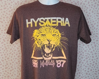 Def Leppard Hysteria World Tour Band Tee, Back Print, Heathered Brown, Men's Size, Super Soft High Quality Tee, by Rock Off