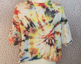 Tie Dye Crop Top, Multi-Color Tie Dye, Gildan Tee Men's Size 2X, Spring Summer Crop Top