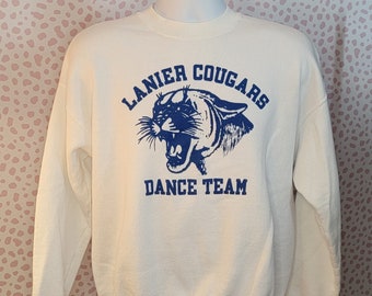 Vintage Sweatshirt, Lanier Cougars Dance Team, White Vintage Sweatshirt, Men's Size Large, From Our Vintage Recycle Wear Collection