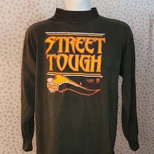 Emblème 3D Chemise à manches longues Harley Davidson 1989, Street Tough, col cheminée, impression au dos, Fort Worth Texas, Fort Washington pour homme grande taille