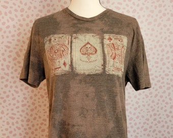 Poker Cards Distressed Vintage Tee, Men's Size Medium, Club, Spades, Hearts Poker Tee