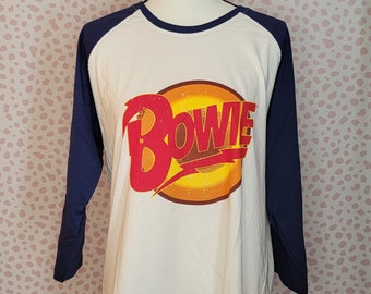 Bowie Vintage Diamond Dogs Raglan, David Bowie Band Raglan, Blue & White, 3/4 Sleeve, Men's Size