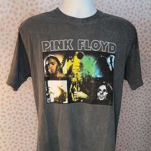 Camiseta teñida con el lado oscuro de la luna de Pink Floyd, collage de póster, talla masculina, camiseta de alta calidad de Rock Off