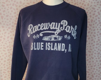 Vintage 90's Raceway Park Blue Island, IL, Racing Sweatshirt High Quality, Men's Size Medium, From Our Vintage Recycle Wear Collection