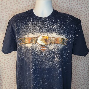 Harley Davidson Vintage Tee, Centennial Park, Pataskala, Ohio, Back Print, Navy Blue, Bleach Treated on Front, Men&#39;s Size Large