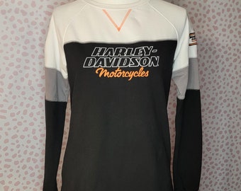 Harley Davidson Racing Colorblock Pullover, Long Sleeve, Thumbholes on Cuff, Embroidered Patches & Print, High Quality Women's Size Small