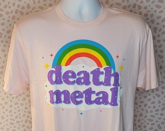 Death Metal and Rainbows Vintage Style Light Pink Tee, Men's Size, High Quality Tee