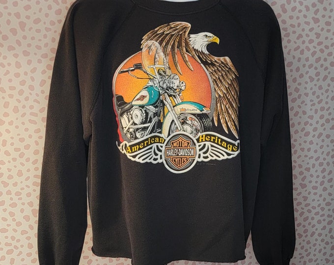Featured listing image: 1991 Vintage Harley Davidson Sweatshirt, Racine, Wisconsin R&B HD, Black Sweatshirt, Men's Size 2X R.K. Stratman American Heritage
