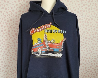 Cruisin' With My Baby, Vintage Graphic Hoodie, Navy Blue Gildan Heavy Blend Men's Size XL, Muscle Car Hoodie